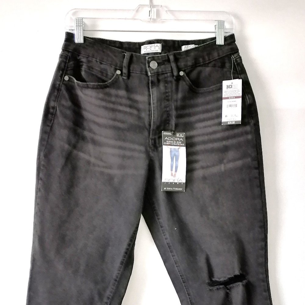 NWT Sofia Jeans Womens Black High Rise Curvy Girlfriend Denim Jeans Size 6 - Picture 3 of 7
